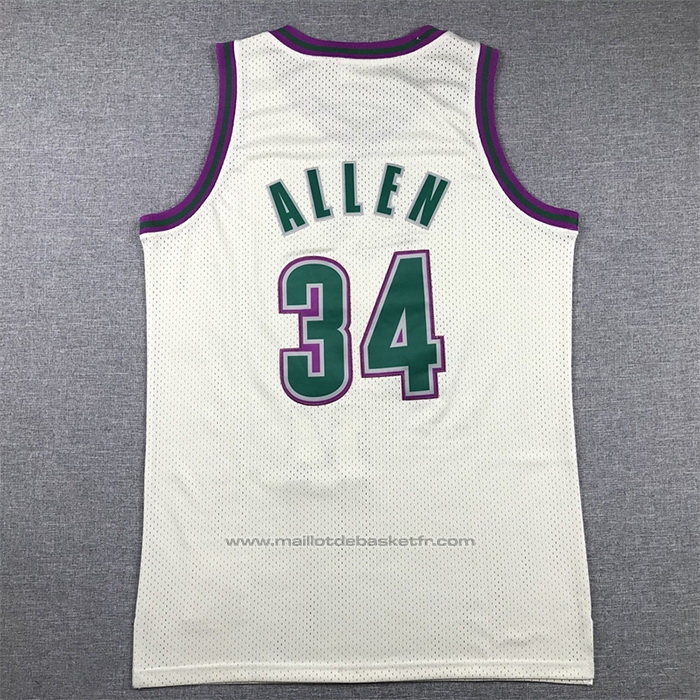 Maillot Milwaukee Bucks Ray Allen #34 Mitchell & Ness Chainstitch Creme